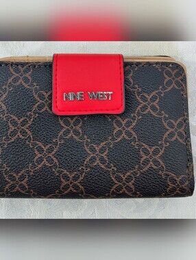 Nine West Black Wallet with Red Snap Detail
